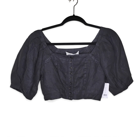Joie Tops - NWT Joie Linen Crop Top Size XS Caviar Puff Sleeve Button Front/Back Blanche
